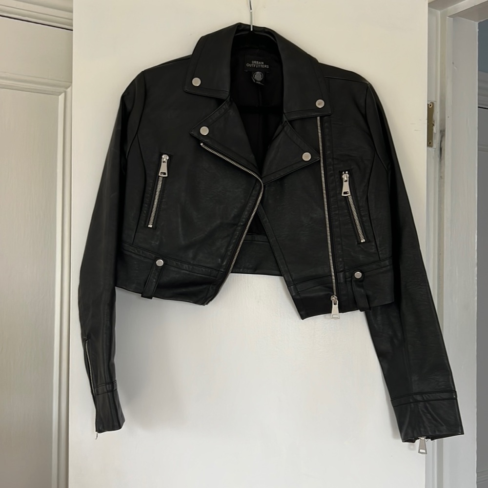 Urban Outfitters Cropped Black Leather Jacket